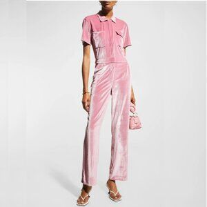RIVET UTILITY Worker Short-sleeve Jumpsuit In Pink Velvet, S NWT